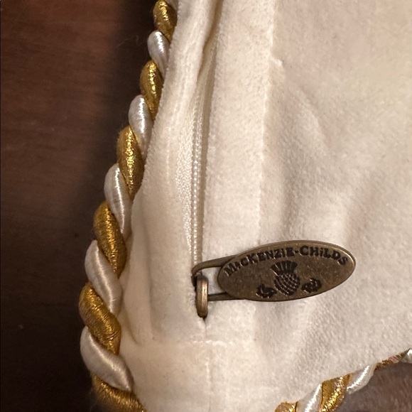 MacKenzie-Childs Cream Pillow with Gold and White Trim - Picture 3 of 4